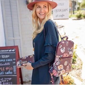 Matilda Jane Plum Floral Backpack Adjustable Straps, Vegan Leather